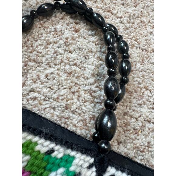 Vintage Needlepoint Tote bag, w/ wooden beaded handle; Patchwork produce - Picture 10 of 10